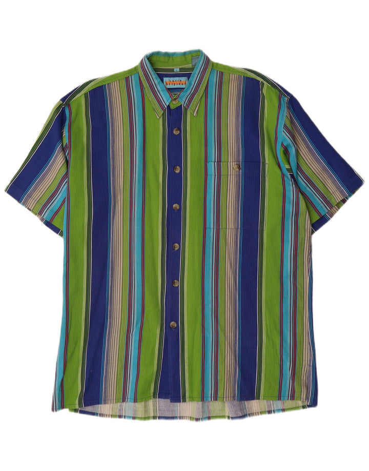Camisa masculina VINTAGE de manga curta grande algodão listrado multicolorido