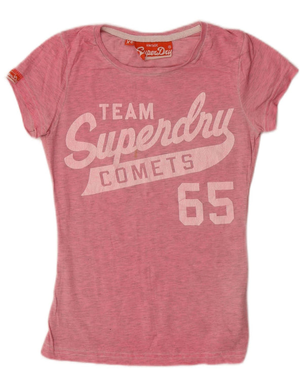 Camiseta feminina Superdry com estampa gráfica UK 6 XS algodão manchado rosa