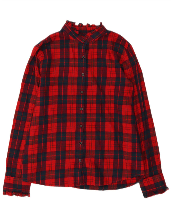 Camisa feminina de flanela Lands End Reino Unido 14 algodão xadrez vermelho médio