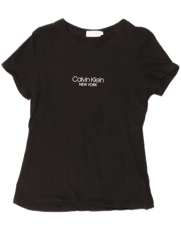Camiseta feminina CALVIN KLEIN com estampa gráfica UK 12 algodão preto médio