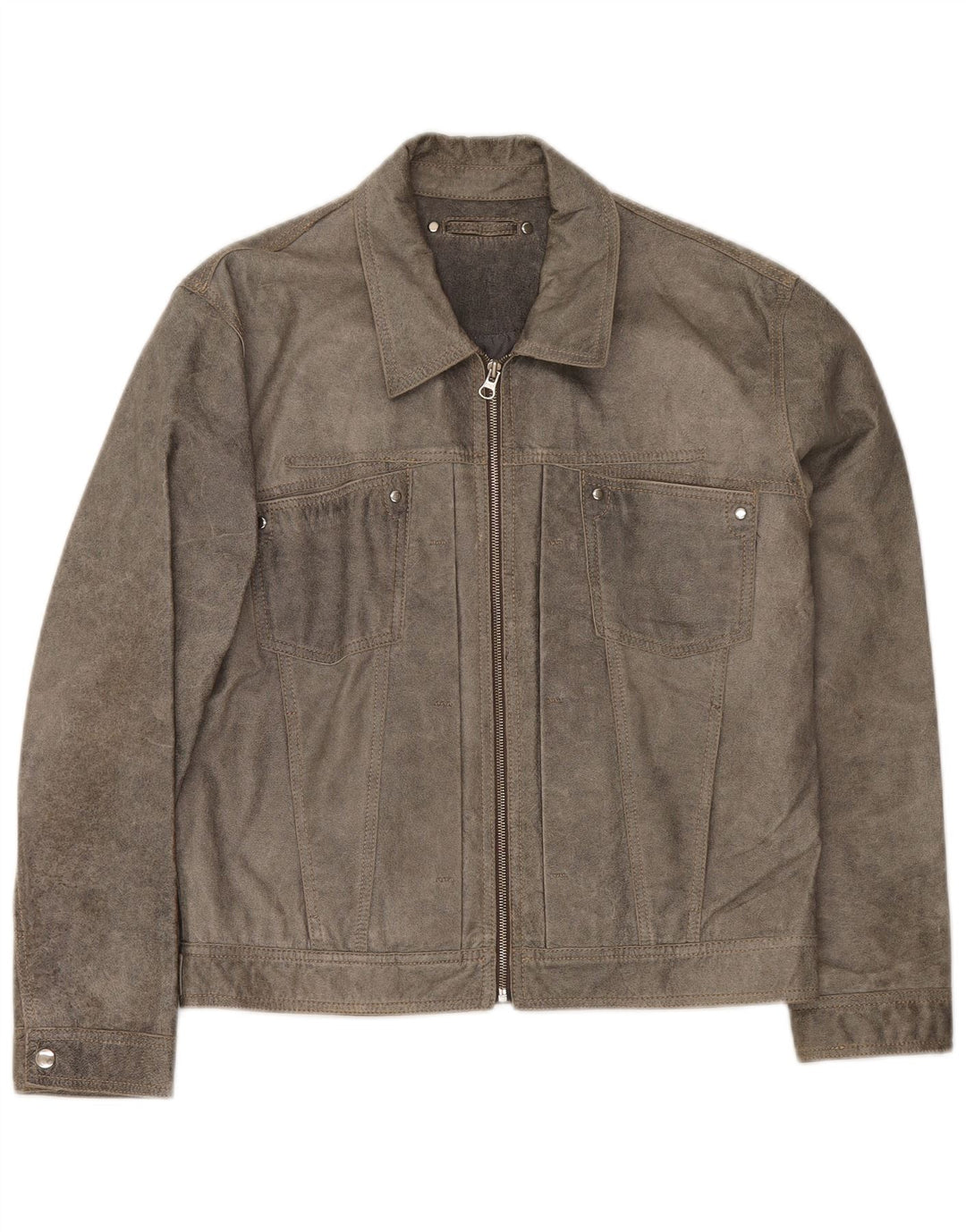 Jaqueta bomber de couro masculina vintage UK 38 cinza médio
