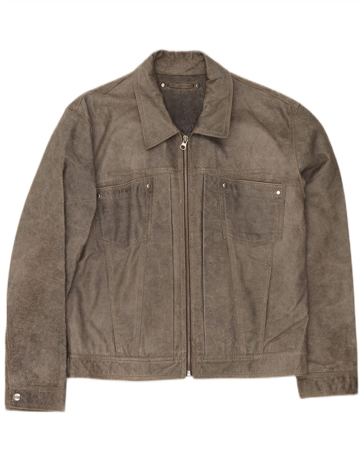 Jaqueta bomber de couro masculina vintage UK 38 cinza médio