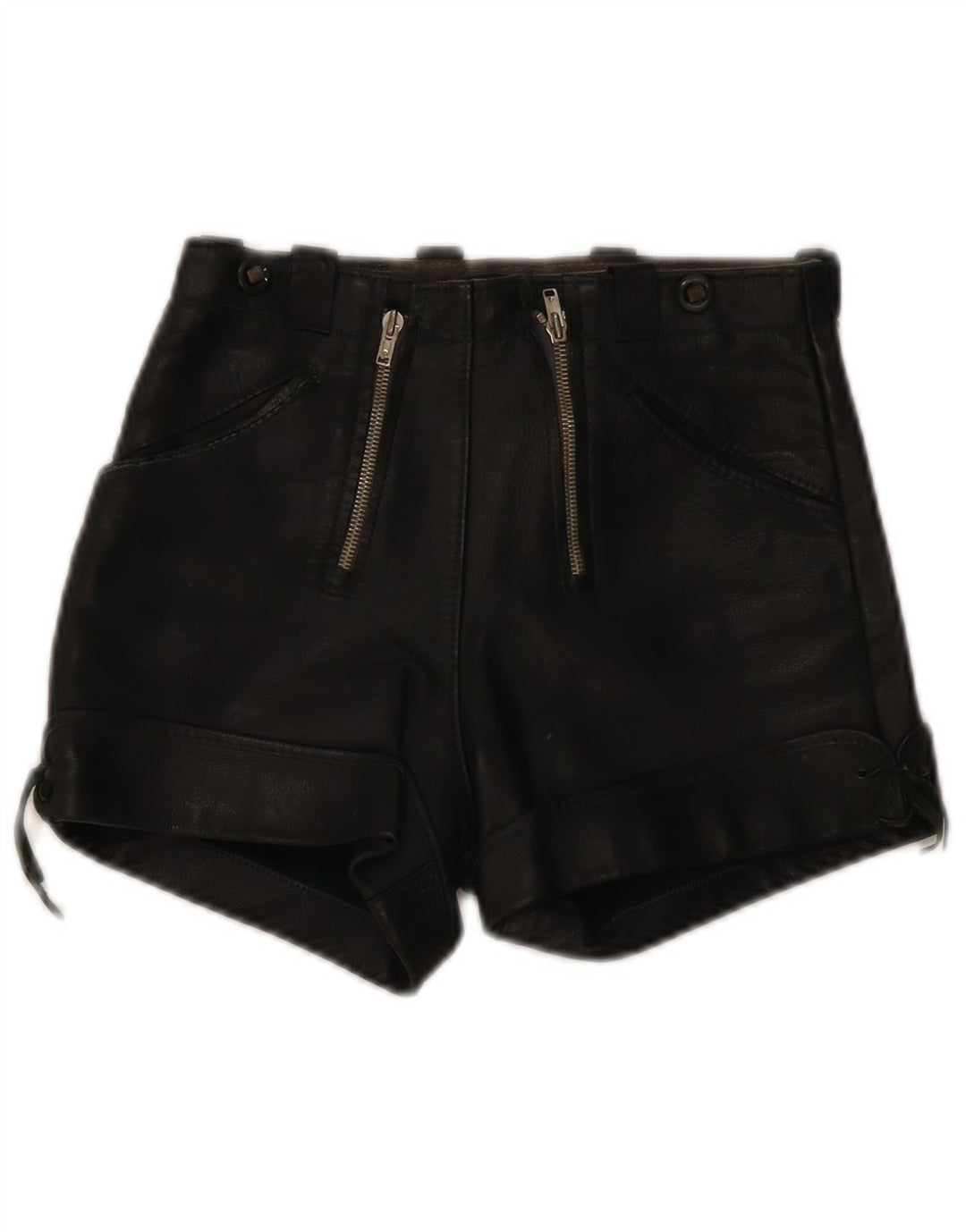 Shorts casuais de couro feminino vintage W26 preto pequeno