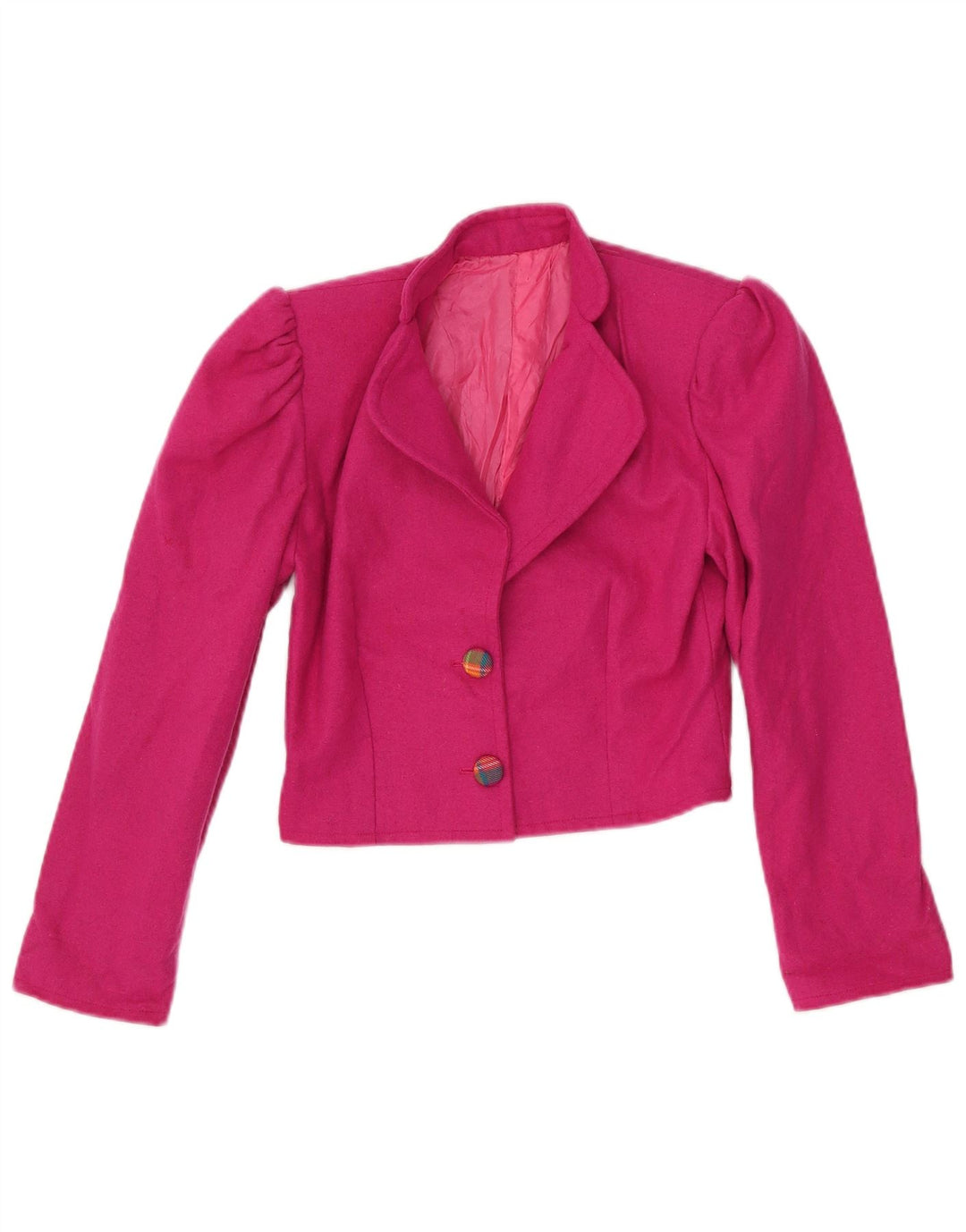 Jaqueta blazer feminina VINTAGE crop 2 botões Reino Unido 6 XS rosa