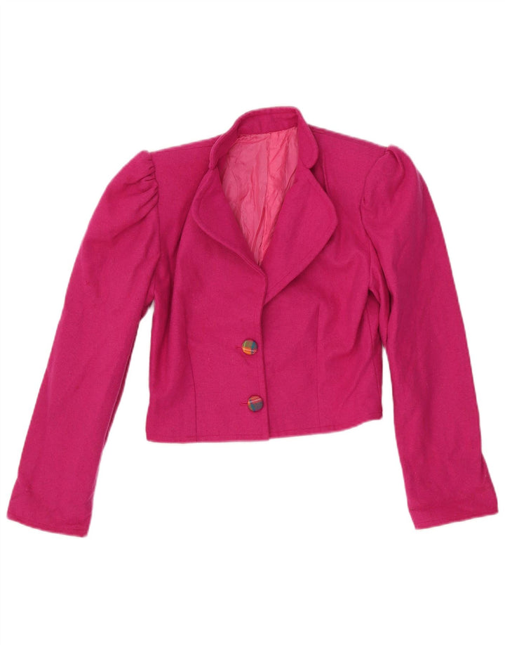 Jaqueta blazer feminina VINTAGE crop 2 botões Reino Unido 6 XS rosa