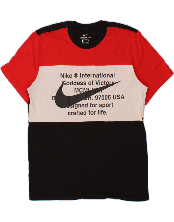 Camiseta gráfica masculina NIKE Top médio preto colorblock algodão