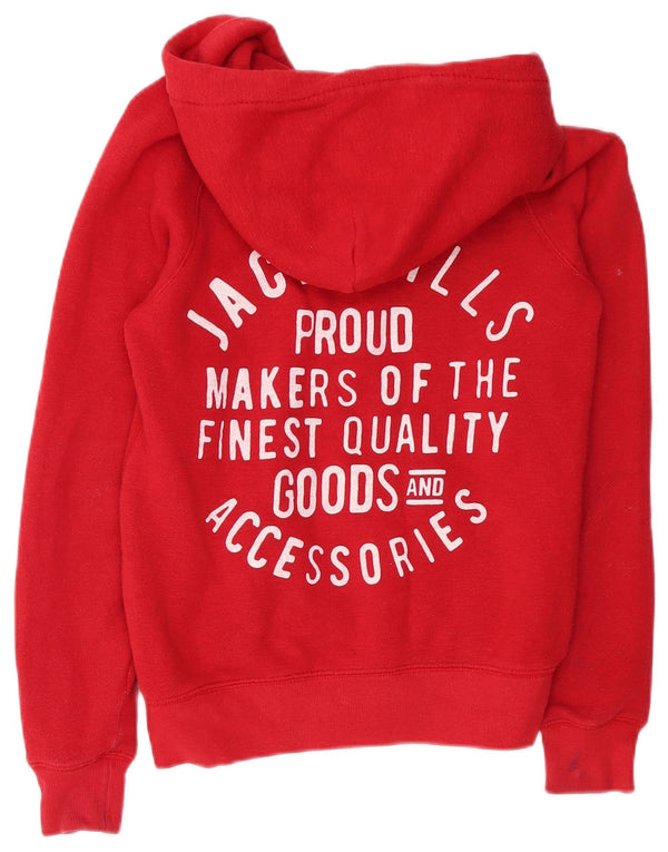 Suéter feminino com capuz e zíper gráfico Jack Wills Reino Unido 10 algodão vermelho pequeno