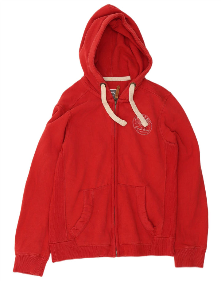 Suéter masculino com capuz e zíper Fat Face pequeno algodão vermelho