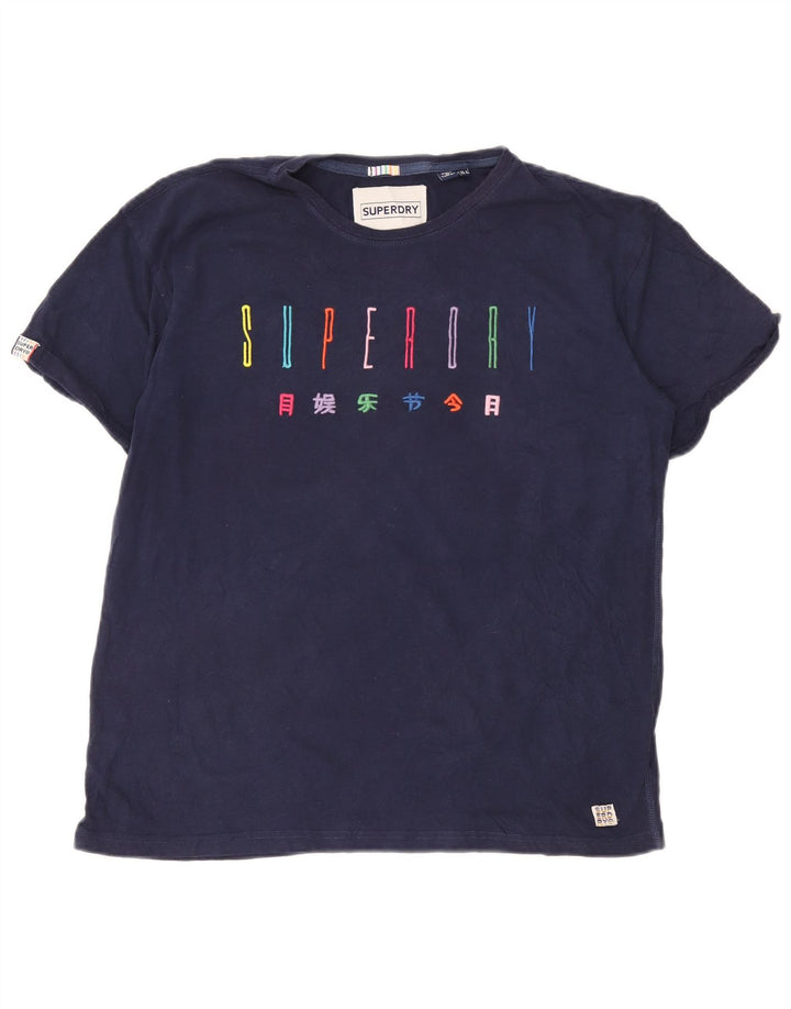 Camiseta feminina Superdry com estampa gráfica UK 12 algodão azul marinho médio