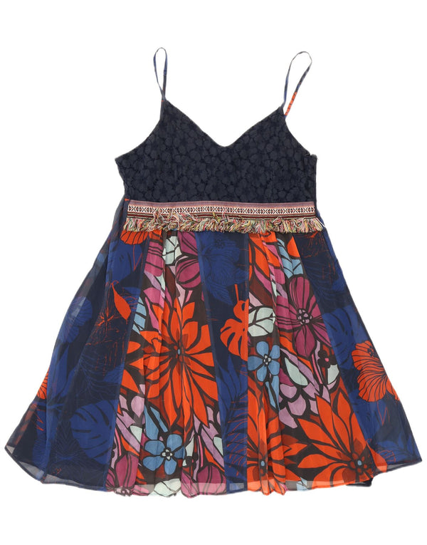 Vestido de verão feminino Desigual EU 42 grande azul marinho floral poliéster boêmio
