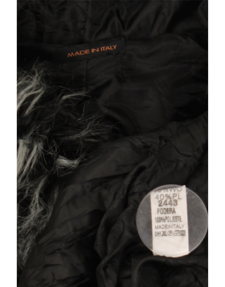 Casaco feminino VINTAGE com capuz e ajuste solto Reino Unido 10 lã preta pequena