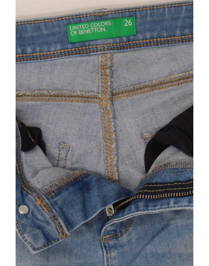Benetton Jeans feminino slim bootcut desgastado W26 L31 azul