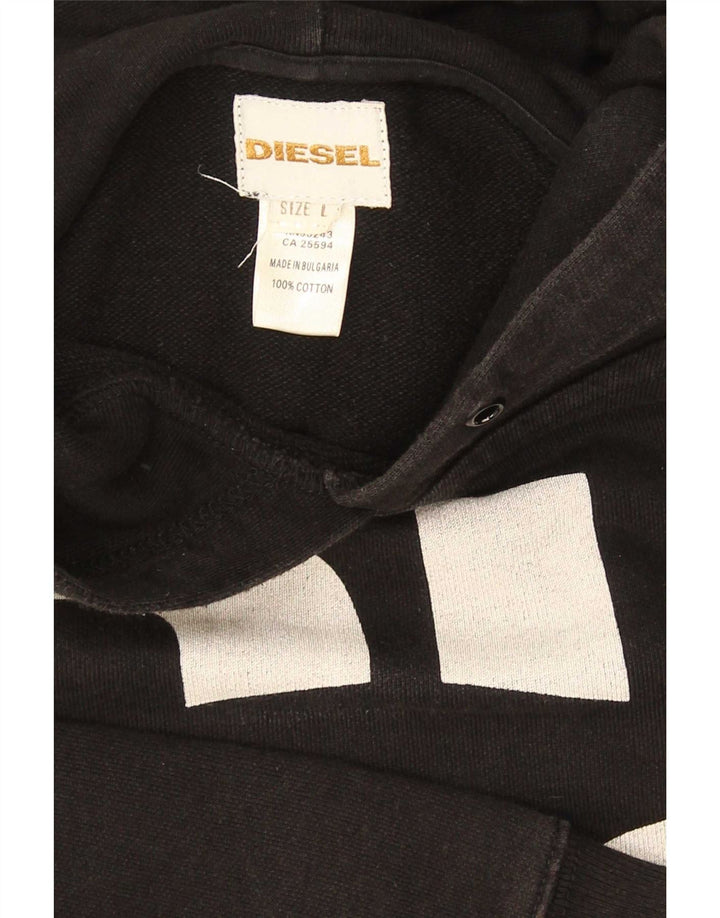 Diesel masculino gráfico moletom com capuz grande algodão preto