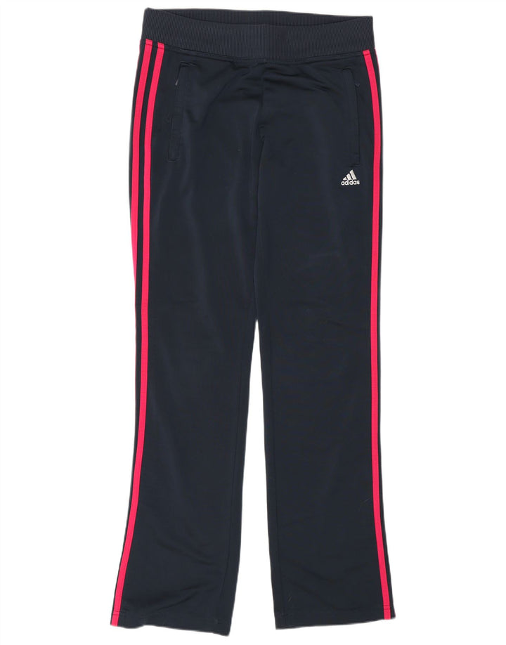 Calça de treino feminina Adidas UK 10 pequena azul marinho poliéster