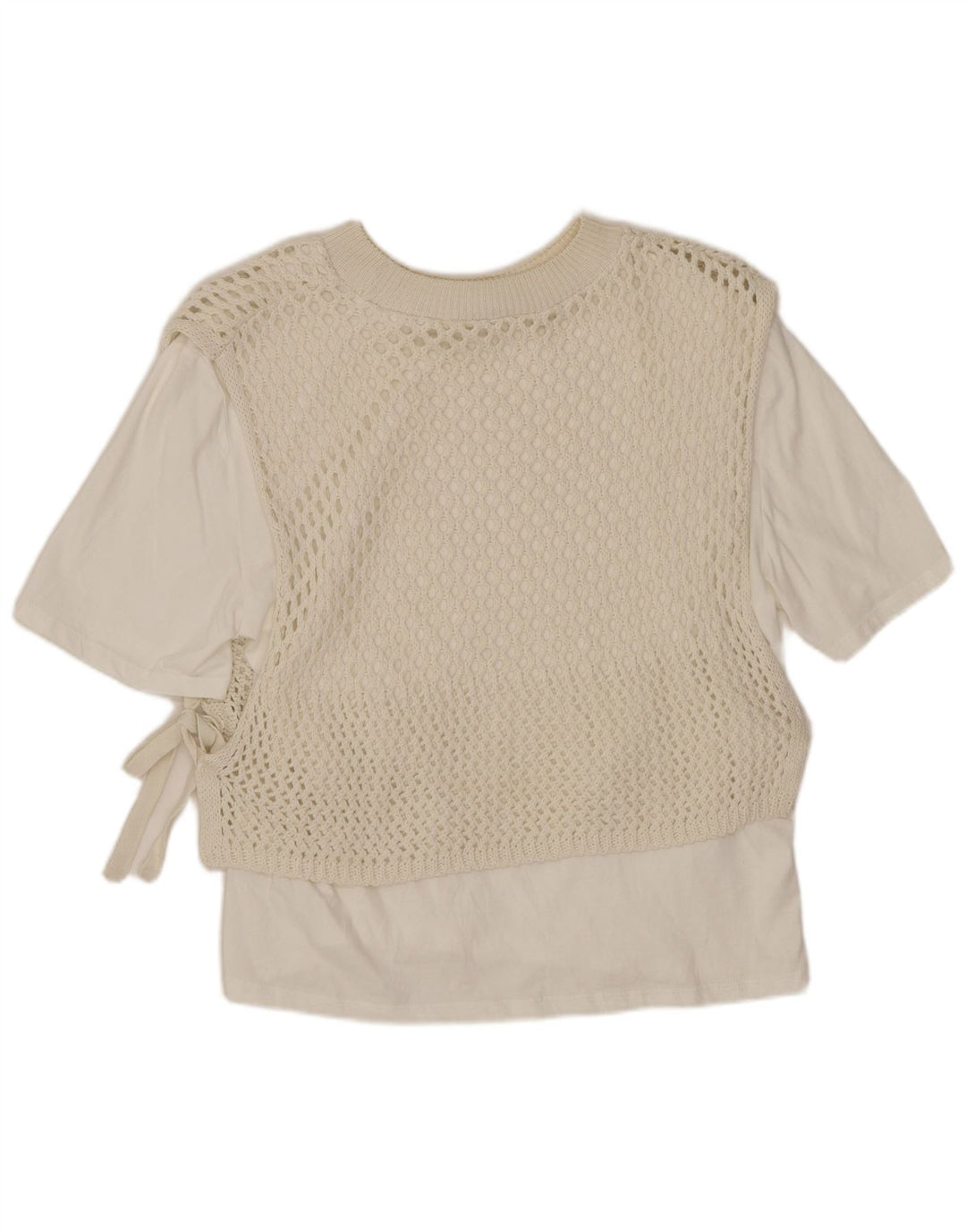 Blusa feminina de crochê Zara Top UK 14 médio off white algodão
