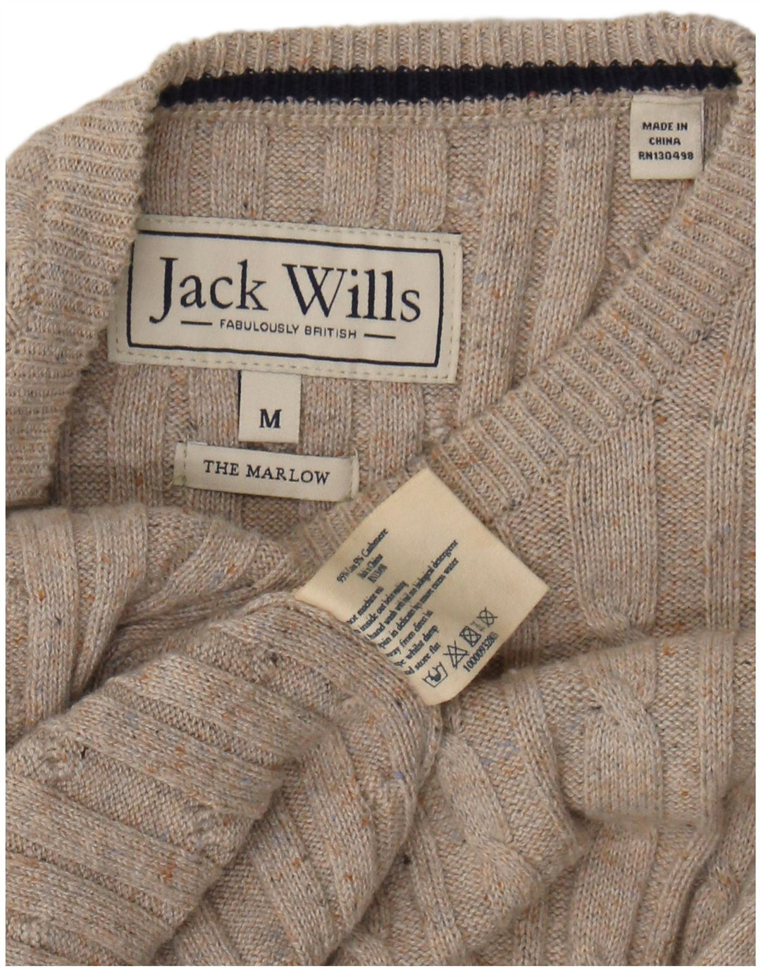 JACK WILLS Suéter masculino The Marlow com gola redonda, algodão bege médio