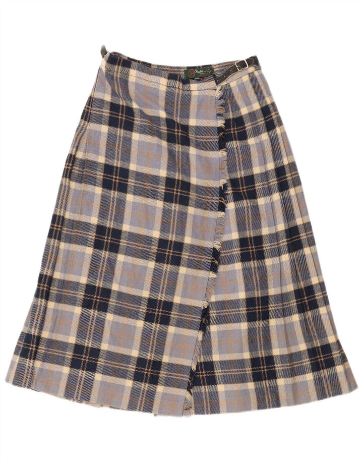 Saia feminina Highland EU 38 médio W28 lã xadrez azul marinho