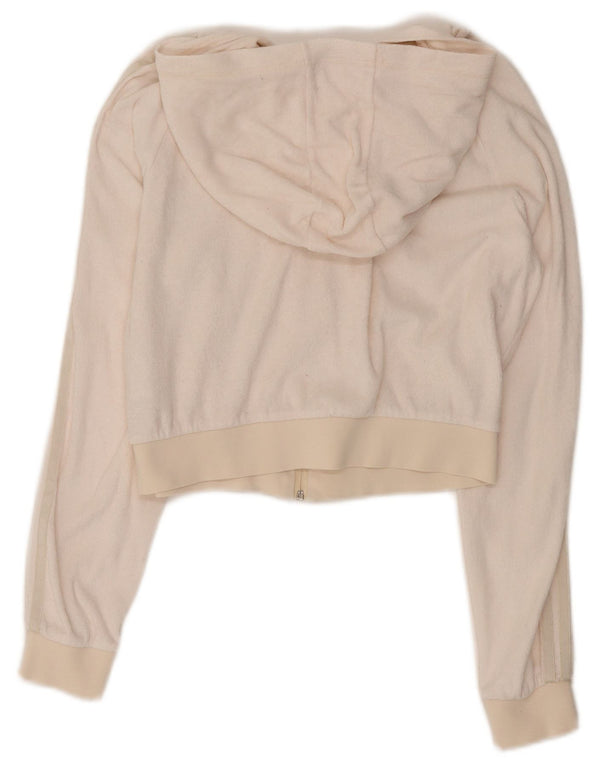 Adidas Womens Crop Zip Hoodie Sweater UK 12 Médio Off White Algodão
