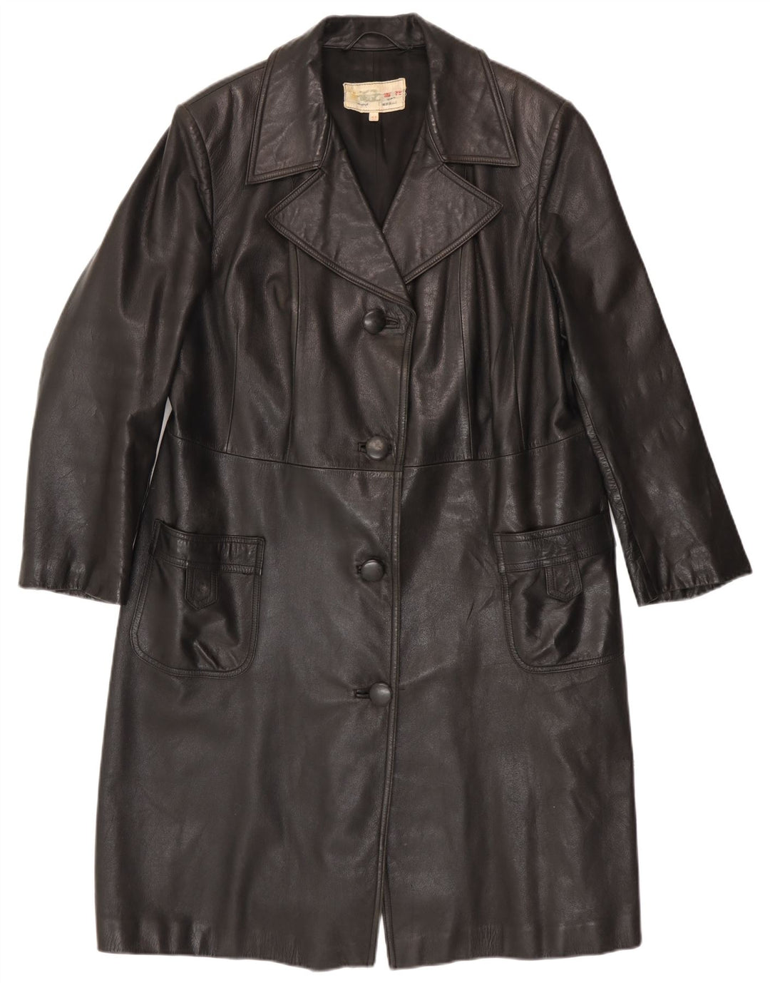 Casaco de couro feminino vintage IT 52 2XL preto