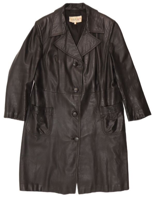 Casaco de couro feminino vintage IT 52 2XL preto