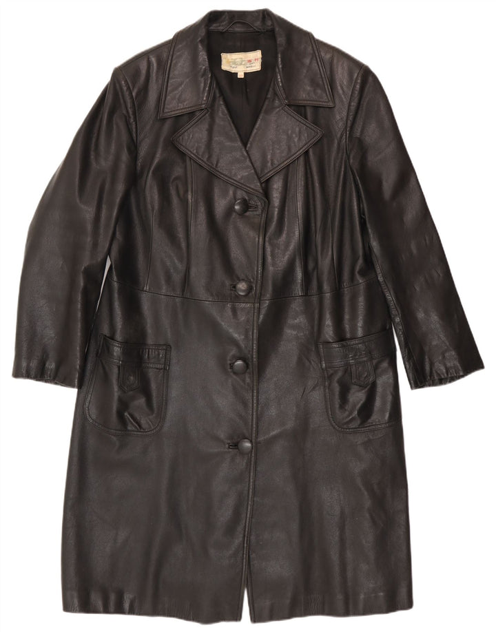 Casaco de couro feminino vintage IT 52 2XL preto