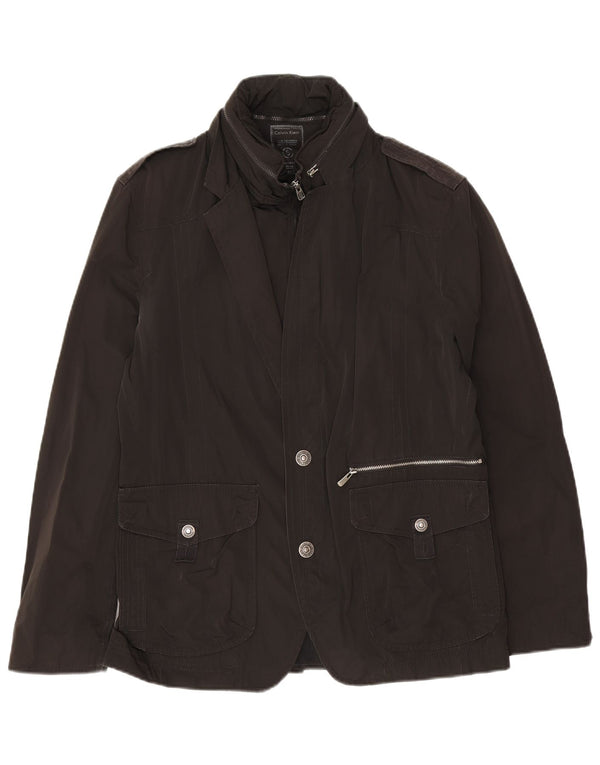 Jaqueta blazer masculina Calvin Klein com capuz militar de 2 botões Reino Unido 36 pequena preta