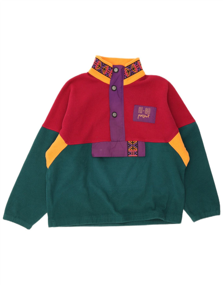 Jumper de lã masculino vintage com gola redonda grande bloco colorido multicolorido