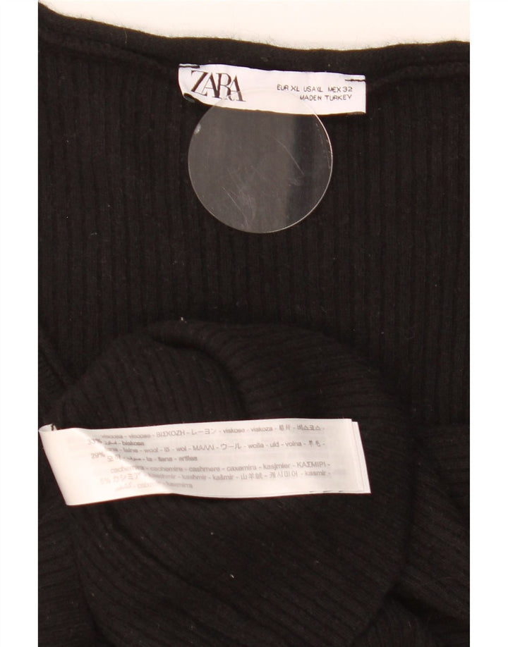 Top feminino Zara manga comprida UK 18 XL preto viscose