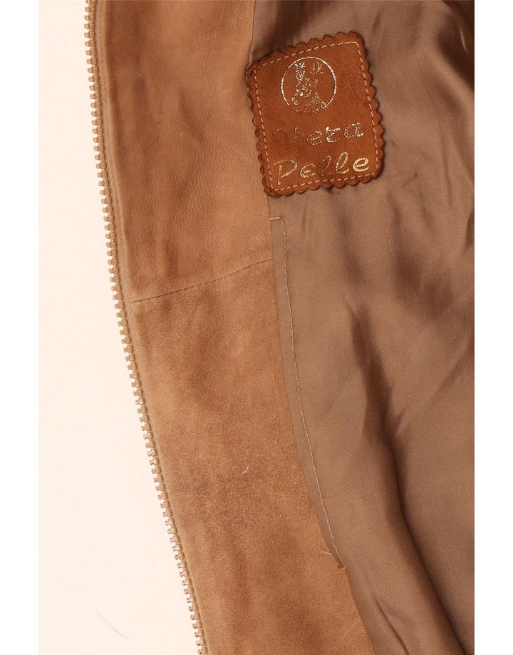 Jaqueta bomber masculina vintage de camurça Reino Unido 36 pequena couro marrom retrô