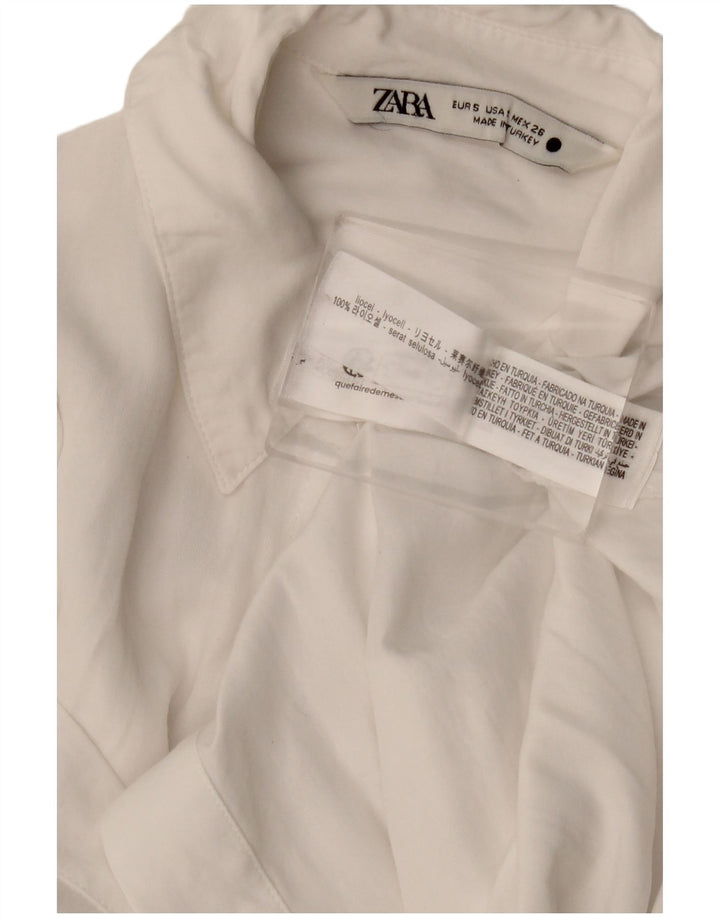 Zara Camisa Feminina UK 10 Pequena Lyocell Branca