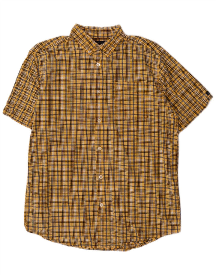 Camisa de manga curta para meninos IZOD 15-16 anos XL algodão xadrez amarelo