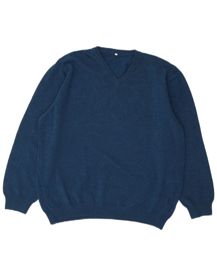 Suéter masculino VINTAGE com decote em V IT 54/56 XL azul lã nova