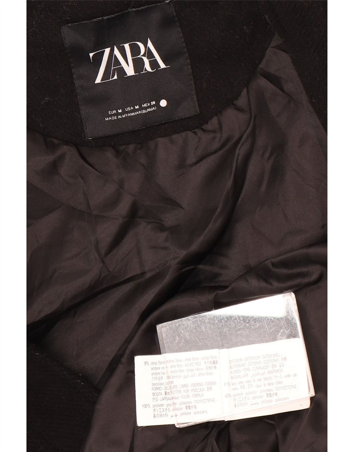 Zara Jaqueta bomber feminina de manga 3/4 grande Reino Unido 14 lã preta média