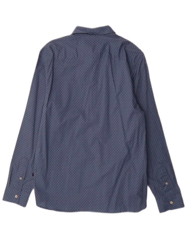 Camisa masculina Ted Baker tamanho 3 algodão houndstooth azul médio
