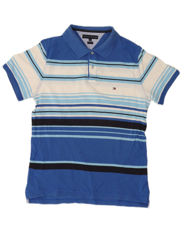 Camisa polo masculina Tommy Hilfiger Slim Fit XL algodão listrado azul
