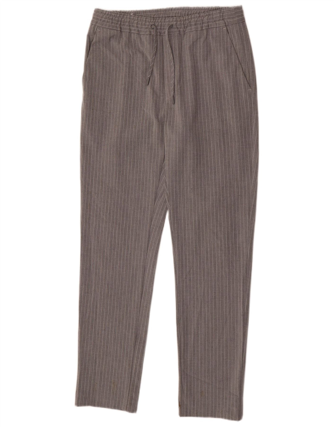 Zara Mens Slim Chino Calças Pequenas W29 L30 Cinza Listrado Poliéster
