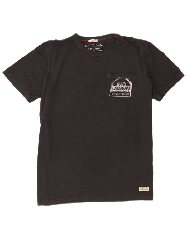 Camiseta gráfica masculina Jack & Jones grande algodão preto