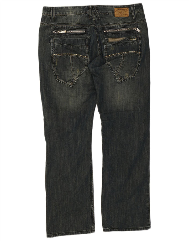 Calça jeans reta cargo masculina vintage W36 L32 algodão azul marinho