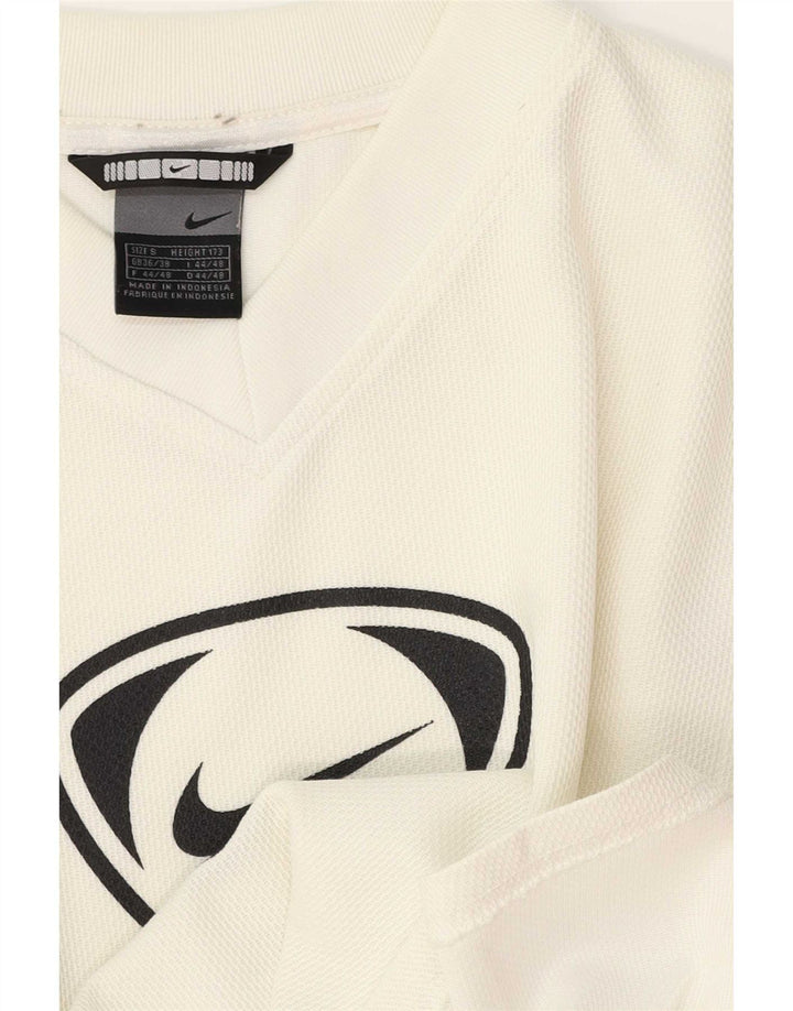 Camiseta Nike masculina gráfica Top UK 36/38 pequena listrada branca de poliéster