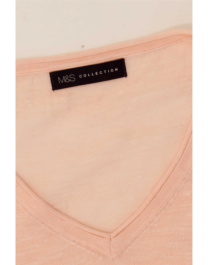 Suéter feminino Marks & Spencer transparente com decote em V Reino Unido 14 rosa médio