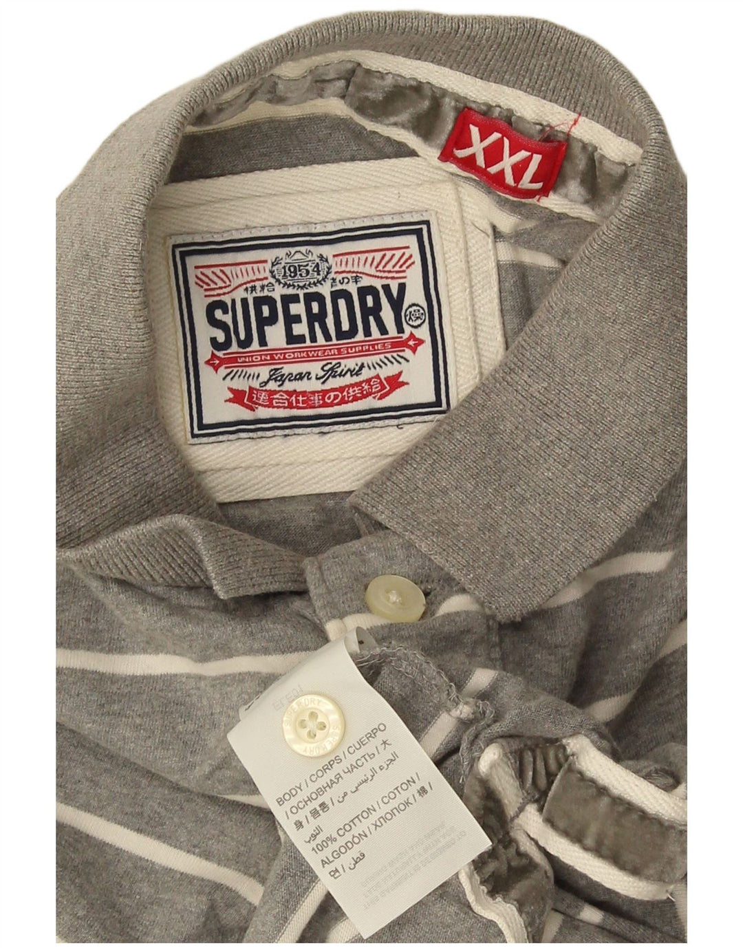 Camisa polo masculina Superdry 2XL algodão listrado cinza