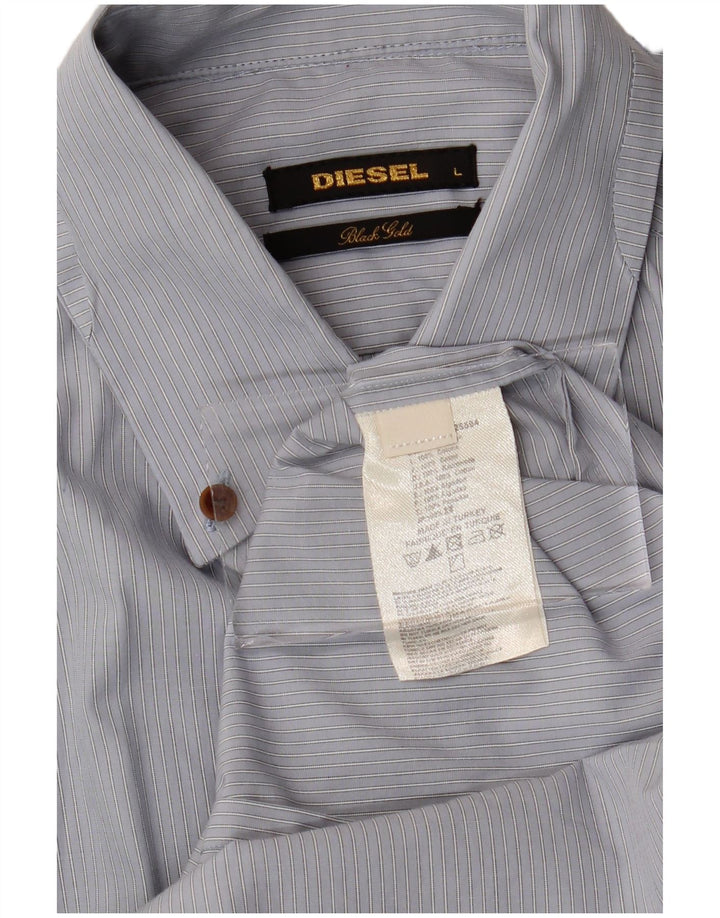Camisa masculina diesel grande listrada azul de algodão