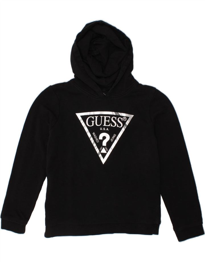 GUESS Girls Graphic Hoodie Jumper 9-10 Years Black Cotton Vintage Guess and Second-Hand Guess from Messina Hembry 