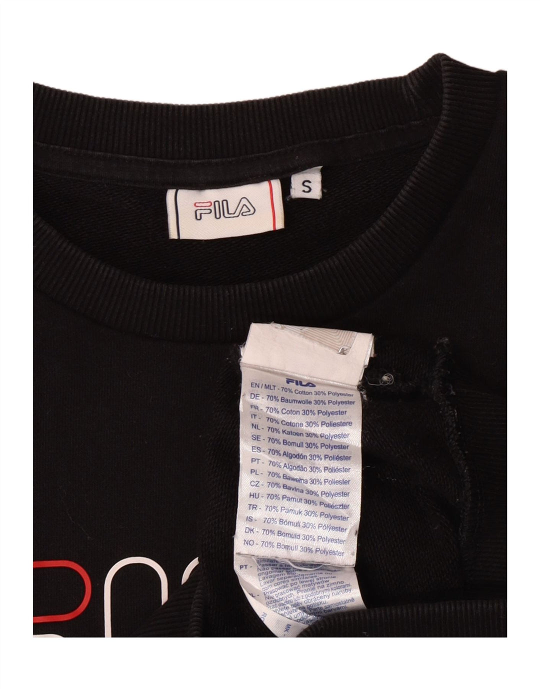 Fila Mens Graphic Moletom Jumper Pequeno Algodão Preto