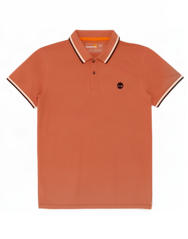 Camisa polo masculina Timberland Slim Fit médio marrom listrado algodão