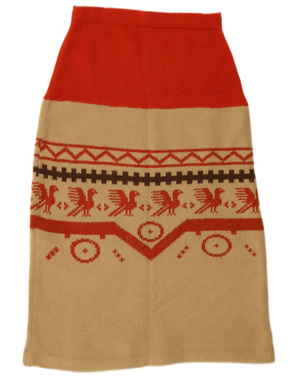 Saia feminina vintage em malha A-Line W26 pequena geométrica bege