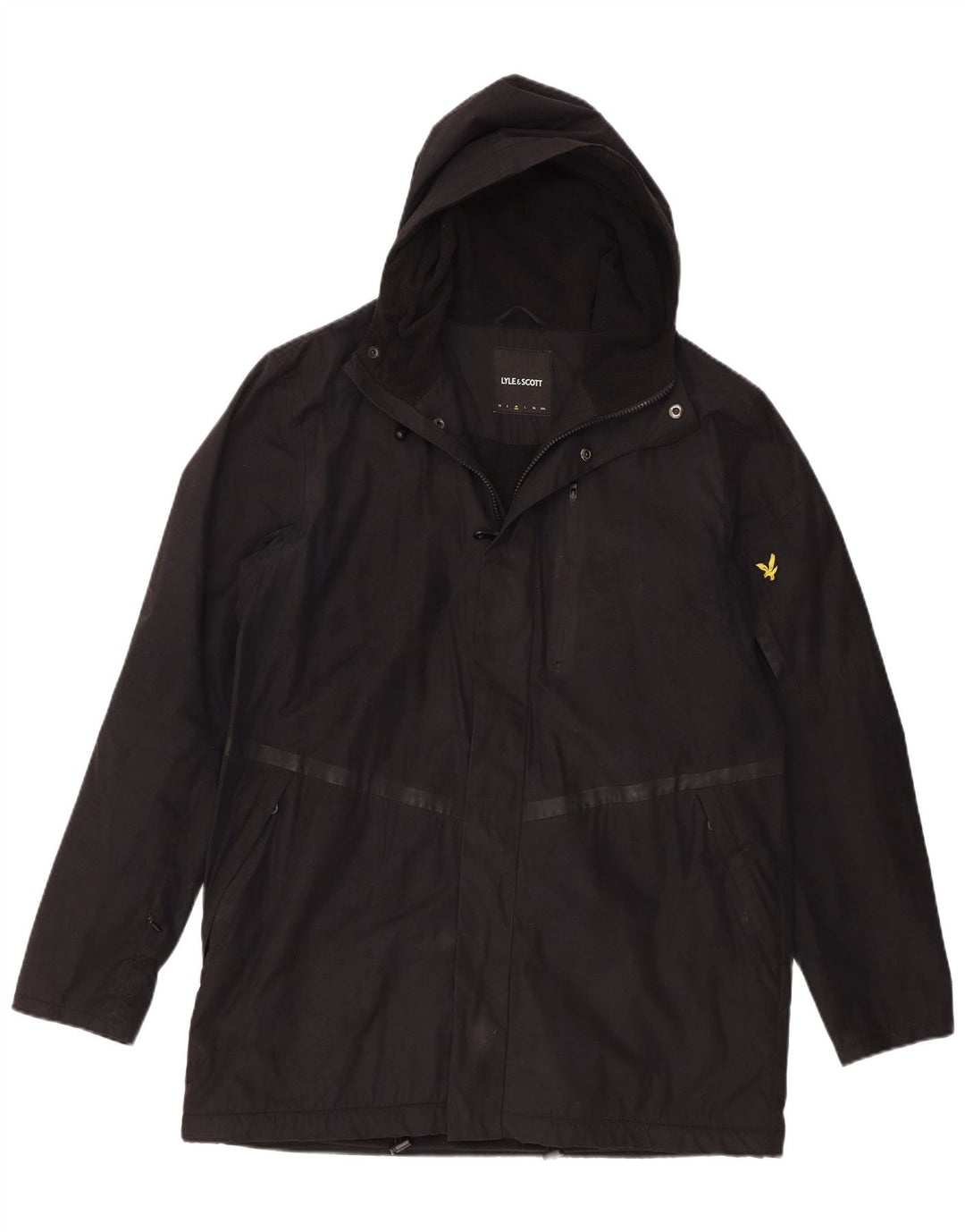 Jaqueta corta-vento masculina Lyle & Scott com capuz Reino Unido 38 poliéster preto médio