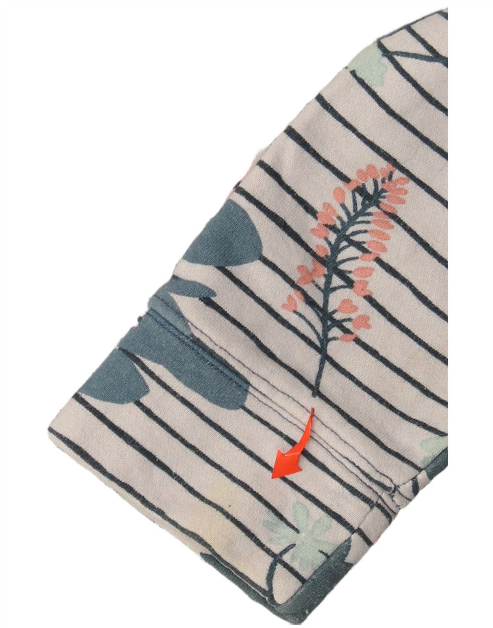 JOULES Suéter feminino com gola redonda e botão UK 10 pequeno floral branco