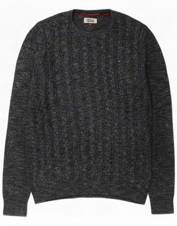 Tommy Hilfiger Mens Crew Neck Jumper Sweater Large Grey Flecked Cotton