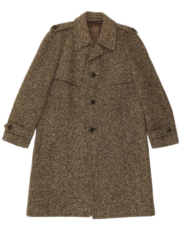 Sobretudo militar masculino vintage Reino Unido 38 lã nova marrom médio